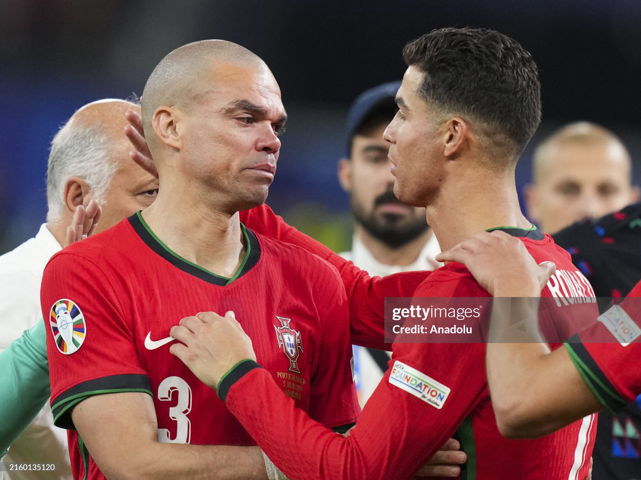 Cristiano Ronaldo and Kylian Mbappe during the Euro 2024 Portugal vs France penalty shootout