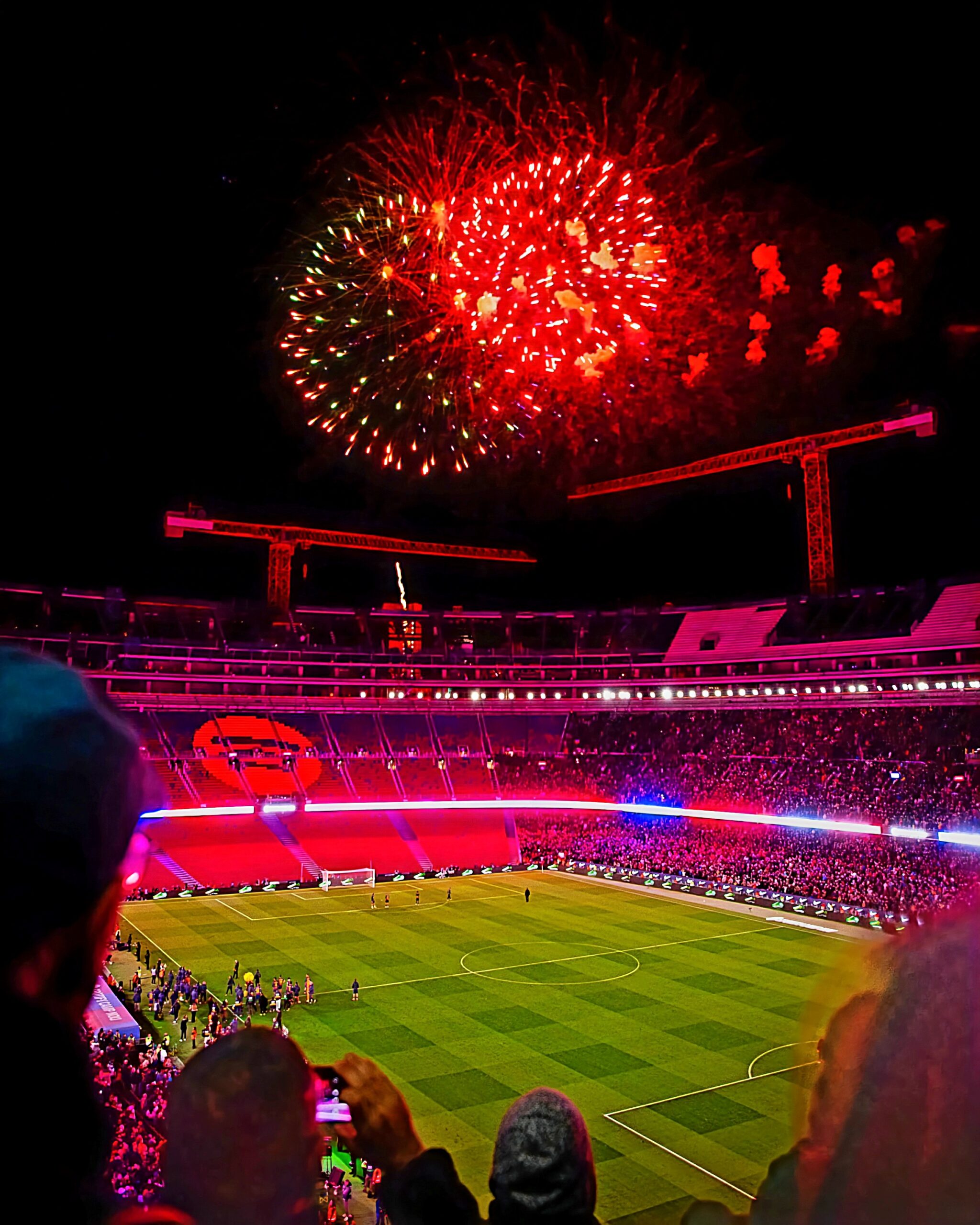 Barcelona players celebrating a goal during their first match back at the renovated Camp Nou